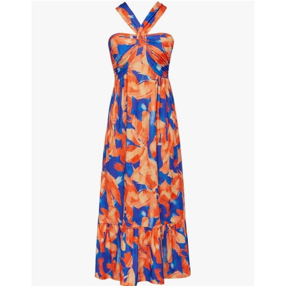 Grace Karin Womens Floral Print Halter Maxi Dress Size Small blue and orange - Picture 4 of 6